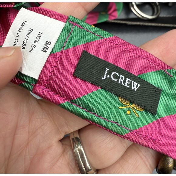 J.Crew Belt Womens S/M Pink Green Striped Silk D Ring Tennis Racket Preppy - Picture 3 of 7